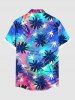 Chemise hawaïenne à poches boutons, imprimé ombré coloré avec cocotier, grande taille, pour hommes - Bleu Marine S