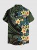 Chemise hawaïenne grande taille pour homme, à imprimé feuilles tropicales et fleurs d'hibiscus, boutons et poche. - Noir XL