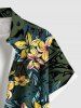 Chemise hawaïenne grande taille pour homme, à imprimé feuilles tropicales et fleurs d'hibiscus, boutons et poche. - Noir XL