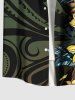 Chemise hawaïenne grande taille pour homme, à imprimé feuilles tropicales et fleurs d'hibiscus, boutons et poche. - Noir XL