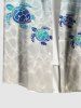 Plus Size Sea Turtle Sea Ripple Print Buttons Pocket Hawaii Shirt For Men -  