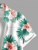 Plus Size Hibiscus Flowers Tropical Leaf Print Buttons Pocket Hawaii Shirt For Men -  