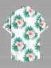 Plus Size Hibiscus Flowers Tropical Leaf Print Buttons Pocket Hawaii Shirt For Men -  