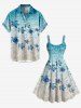 Robe débardeur hawaïenne à imprimé tortues marines et vagues, grande taille - Bleu Ciel M