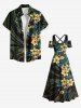 Plus Size Hibiscus Flowers Tropical Leaf Print Cold Shoulder Crisscross Hawaii Maxi Dress -  