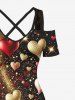 Robe longue à épaules dénudées et bretelles croisées, imprimé 3D cœurs et étoiles pailletés, grande taille, pour la Saint-Valentin - Noir S