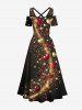 Robe longue à épaules dénudées et bretelles croisées, imprimé 3D cœurs et étoiles pailletés, grande taille, pour la Saint-Valentin - Noir S