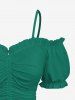 Plus Size Cinched Ruched Ruffles Cold Shoulder Cami Top -  