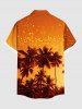 Plus Size Coconut Tree Ombre Sky Print Buttons Pocket Hawaii Shirt For Men -  