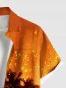 Chemise hawaïenne grande taille pour homme, imprimé ciel ombré cocotier, boutons et poche. - Orange 4XL