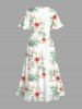 Robe mi-longue fendue hawaïenne à imprimé feuilles tropicales et fleurs d'hibiscus, grande taille - Blanc 4X