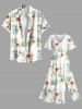Robe mi-longue fendue hawaïenne à imprimé feuilles tropicales et fleurs d'hibiscus, grande taille - Blanc 4X