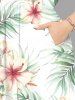 Robe mi-longue fendue hawaïenne à imprimé feuilles tropicales et fleurs d'hibiscus, grande taille - Blanc 4X