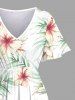 Robe mi-longue fendue hawaïenne à imprimé feuilles tropicales et fleurs d'hibiscus, grande taille - Blanc 4X