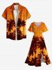 Robe mi-longue fendue hawaïenne à imprimé ombré ciel et cocotiers grande taille - Orange 4X