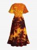 Robe mi-longue fendue hawaïenne à imprimé ombré ciel et cocotiers grande taille - Orange 4X