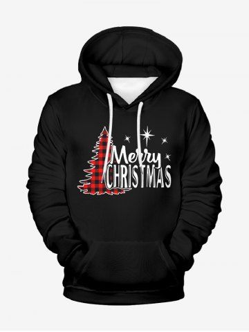 Sweat à capuche à carreaux motif sapin de Noël grande taille pour homme - BLACK - L