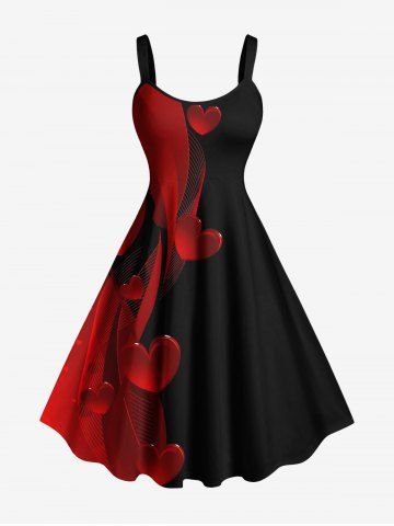 Plus Size Valentine's Day Heart Ombre Colorblock Print Tank Dress - RED - S