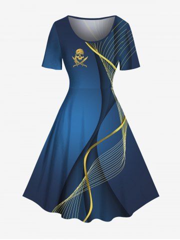 Robe hawaïenne vintage à imprimé tête de mort et couteau de pirate grande taille - BLUE - S