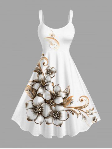 Robe débardeur hawaïenne à imprimé fleurs et feuilles grande taille - WHITE - L