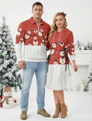 Christmas Snowman Snowflake Cable Knit 3D Print Plus Size Matching Outfit For Couples -  