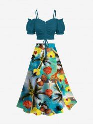 Coconut Tree Sea Shell Flower Print Plus Size Hawaii Matching Set -  