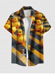 Plus Size Ducks Road Print Buttons Pocket Hawaii Shirt For Men - Noir 3XL