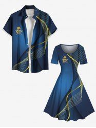Skull Pirate Knif Curve Beam Print Plus Size Matching Hawaii Beach Outfit For Couples -  