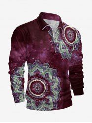 Polo grande taille à fermeture éclair imprimé fleurs tie-dye galaxie pour homme - Violet Terne M