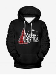 Plus Size Christmas Tree Plaid Print Pocket Drawstring Hoodie For Men -  