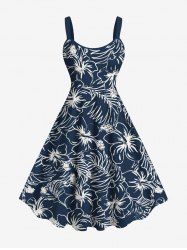 Plus Size Hibiscus Flowers Tropical Leaf Print Hawaii Tank Dress -  