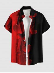 Plus Size Valentine's Day Heart Ombre Colorblock Print Buttons Pocket Shirt For Men -  