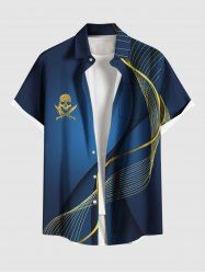 Plus Size Skull Pirate Knif Curve Beam Print Buttons Pocket Hawaii Shirt For Men -  