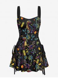 Dinosaur Coconut Tree Pineapple Juice Print Lace Up Hawaii Tank Dress -  