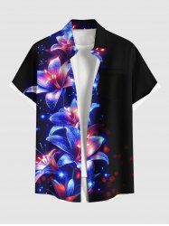 Plus Size Flowers Star Glitter 3D Print Buttons Pocket Hawaii Shirt For Men -  