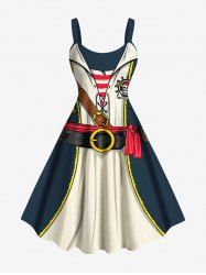 Plus Size Skull Ship Rudder Knife Pirate Costume Print Hawaii Tank Dress -  