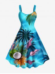 Plus Size Coconut Tree Flowers Leaf Print Hawaii Tank Dress -  