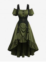 Plus Size Button High Low Asymmetric 2 in 1 Corset Vintage Dress -  