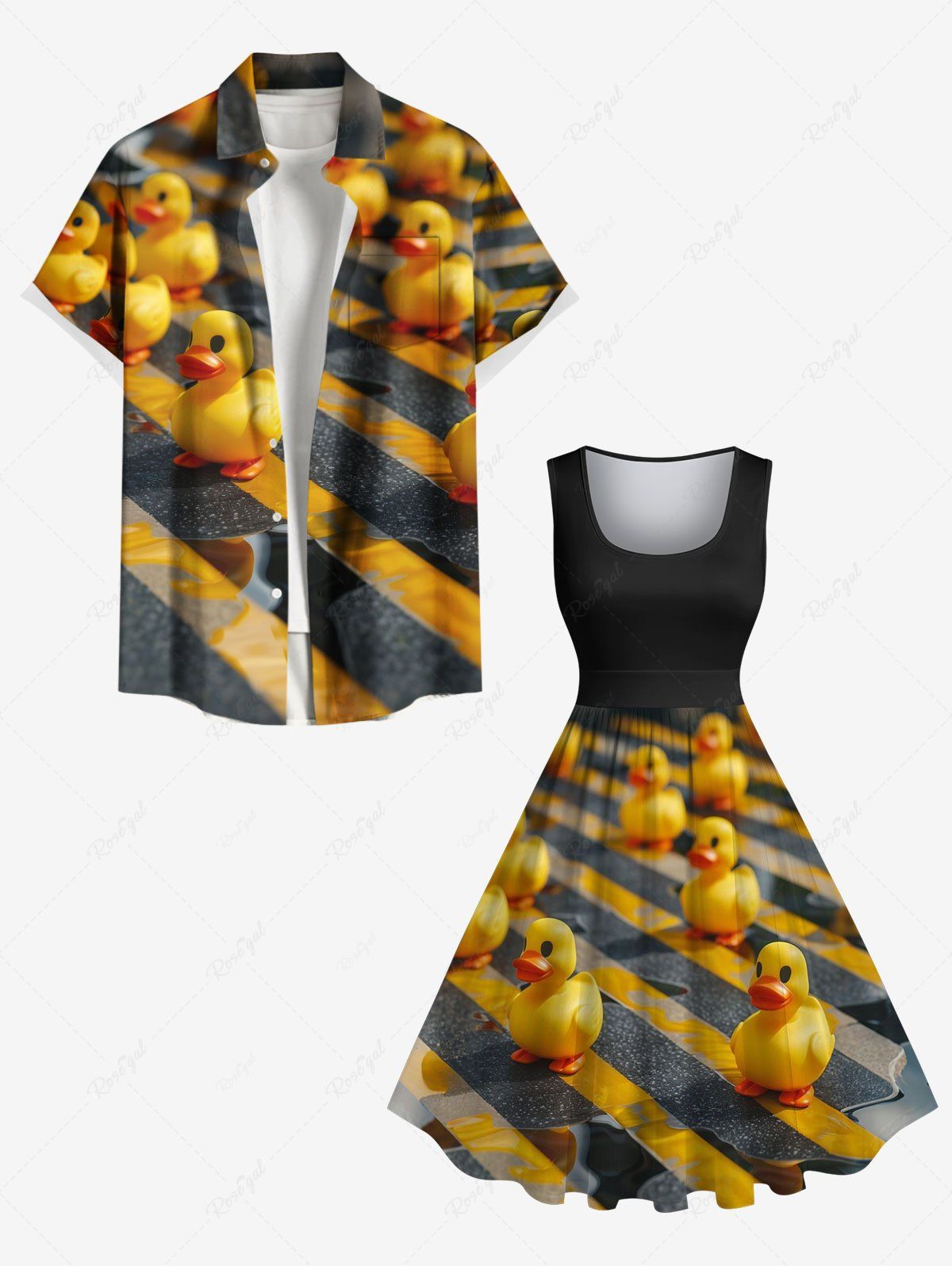 Sale Ducks Road Print Plus Size Matching Hawaii Beach Outfit For Couples  