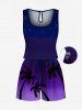 Ensemble hawaïen assorti chemise et barboteuse grande taille, tenue de plage à imprimé galaxie ombré cocotier pour couples - Noir 