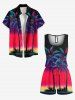 Ensemble hawaïen assorti chemise et barboteuse grande taille, tenue de plage à imprimé ombré cocotier pour couples - Noir 