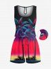 Ensemble hawaïen assorti chemise et barboteuse grande taille, tenue de plage à imprimé ombré cocotier pour couples - Noir 