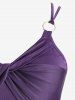 Plus Size Ruffles Trim Twist Crisscross Strapy Cami Dress With Stripes Print Belt - Pourpre  L | US 12