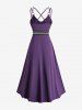 Plus Size Ruffles Trim Twist Crisscross Strapy Cami Dress With Stripes Print Belt - Pourpre  L | US 12