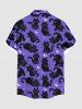 Chemise à boutons et poche pour homme, grande taille, imprimé chats, étoiles et lune - Pourpre  6XL