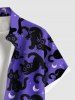 Chemise à boutons et poche pour homme, grande taille, imprimé chats, étoiles et lune - Pourpre  6XL