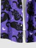 Chemise à boutons et poche pour homme, grande taille, imprimé chats, étoiles et lune - Pourpre  6XL