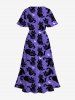 Plus Size Cats Star Moon Print Split Midi Dress -  
