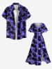 Plus Size Cats Star Moon Print Split Midi Dress -  