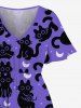 Plus Size Cats Star Moon Print Split Midi Dress -  